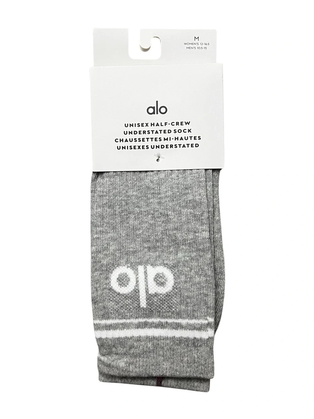 Alo Yoga Unisex Half Crew Understated Socks M Gray Ribbed Athleisure Casual
